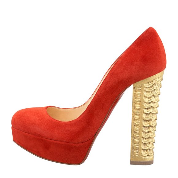 Christian Louboutin Red and Gold Heels - Picture 2 of 14